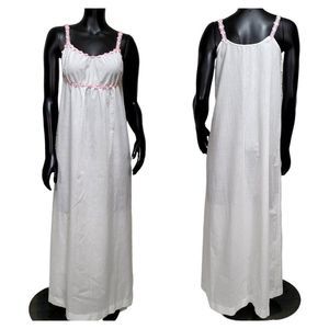 Vintage 70s Gossard Artemis Womens S White Semi Sheer Long Nightgown Pink Floral